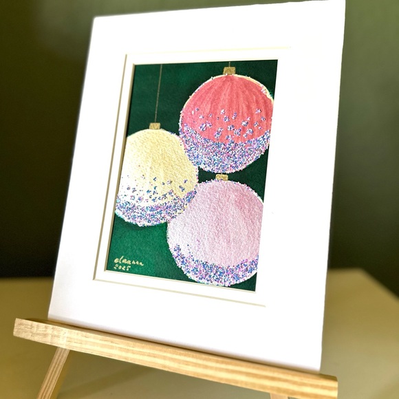 🎉SALE! Hand-Made New Watercolor Art Pink and Glitter Christmas Decorations - Picture 2 of 8